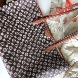 Patterned Brown Tote Bag